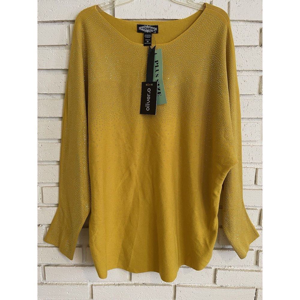 Oliver O‎ Womens Pullover Sweater Size 3X Golden Yellow Silver Studded  NWT